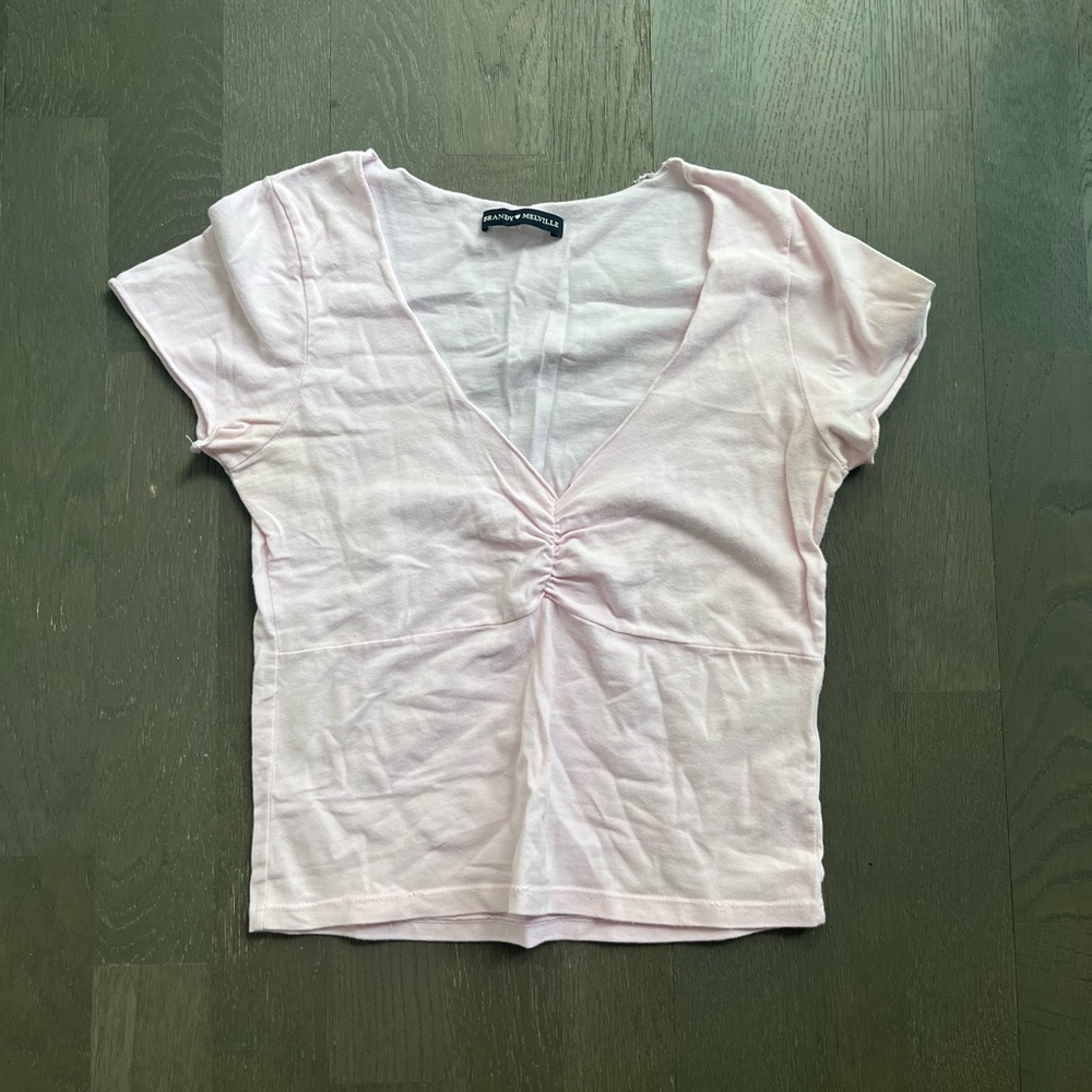 Brandy Melville light pink cinched Gina short sleeve tee